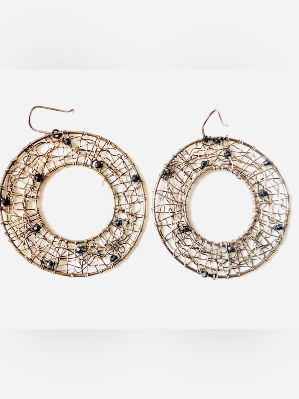 Melinda Maria Gold Mesh Hoops with Black Beads - Picture 2 of 3
